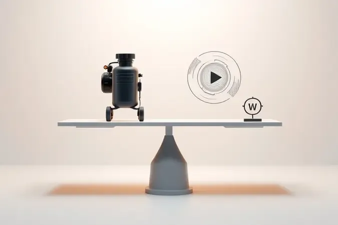 Render 3D conceitual de balança representando benefícios e limitações de compressores de ar em ambiente clean.