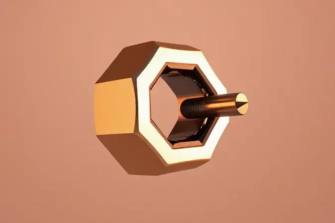 Render 3D de chave Allen inserida em soquete hexagonal metálico demonstrando o encaixe preciso e a funcionalidade da ferramenta.