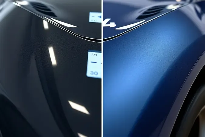 Comparação entre pintura original e pintura com polimento excessivo em superfície automotiva