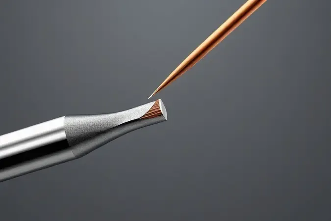 Render 3D conceitual de corte de precisão em fio de cobre destacando durabilidade e qualidade de ferramenta profissional
