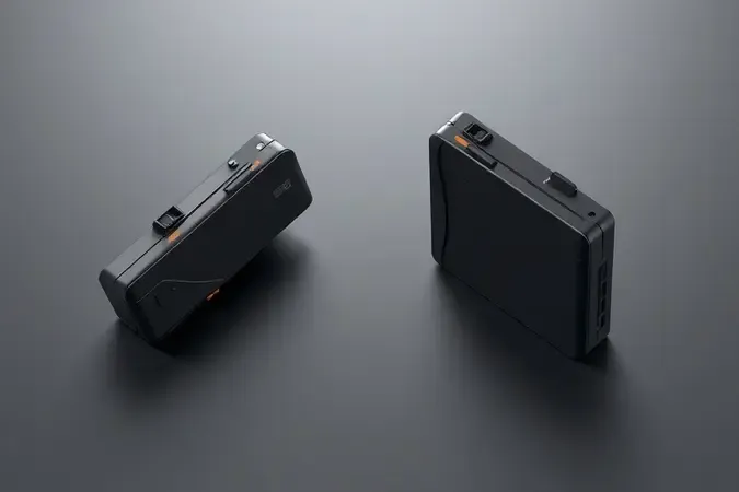 Renderização 3D conceitual de detector de metais portátil dobrável destacando design compacto e facilidade de transporte.