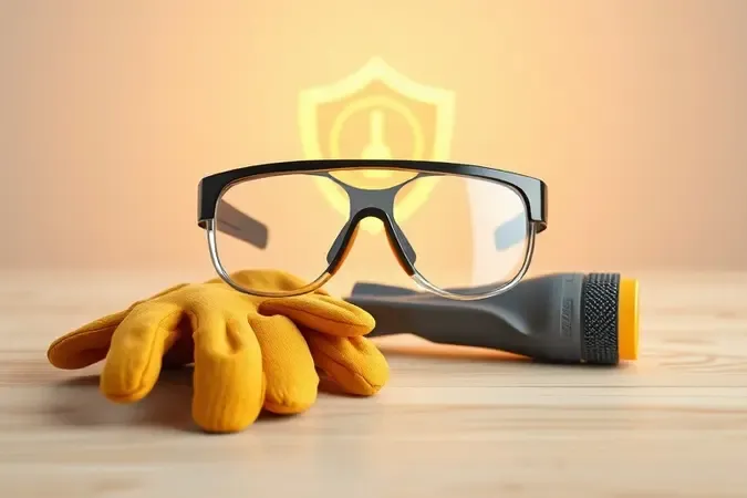 Equipamentos de segurança para uso de serra sabre em composição 3D clean e profissional.