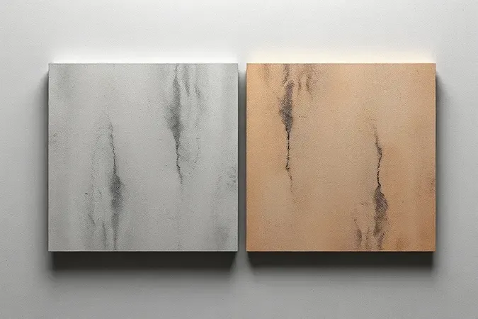 Comparação visual entre textura de cimento Portland e cimento queimado em render 3D conceitual.