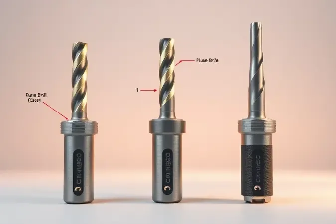 Três brocas para concreto genéricas com designs diferentes destacando características distintas como geometria de ponta e estilo de haste.