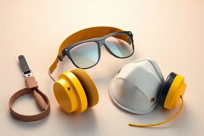 Equipamentos de proteção individual para uso de serra de esquadria em renderização 3D limpa e profissional