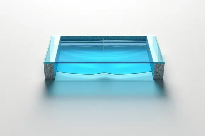 Renderização 3D mostrando corte transversal de azulejos de piscina com rejunte atuando como barreira protetora