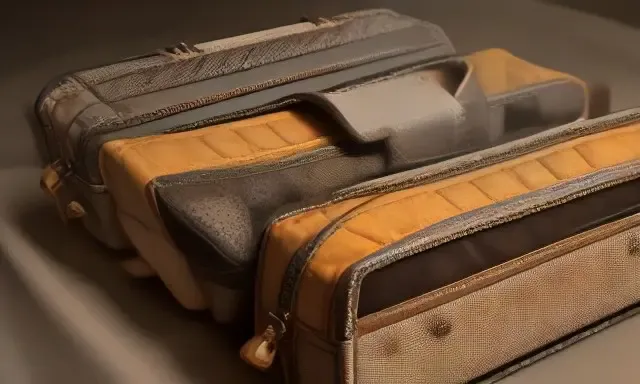 Renderização 3D conceitual destacando texturas de materiais duráveis e costuras reforçadas de bolsas para ferramentas profissionais.