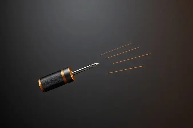 Visualização explodida do mecanismo de impacto de parafusadeira com componentes flutuantes em render 3D conceitual.