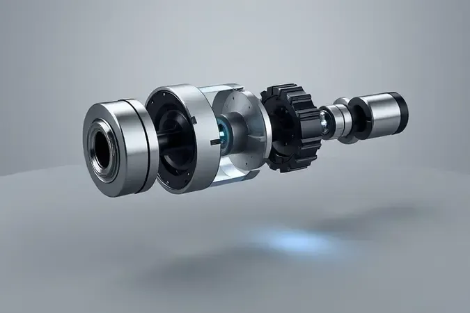 Render 3D conceitual de micro retífica em vista explodida mostrando mecanismo interno e componentes de precisão.