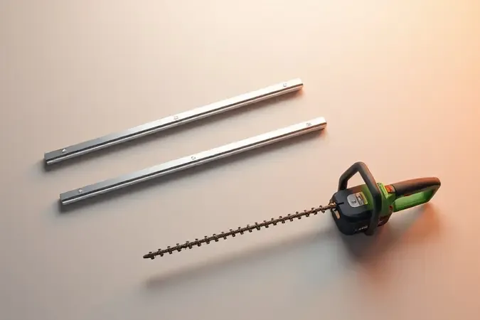 Três sabres de diferentes tamanhos para serra elétrica de poda em composição conceitual 3D.