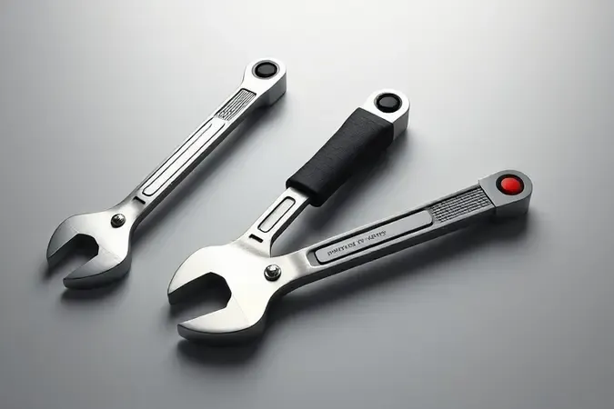 Três tipos de cabos de chave inglesa ajustável em render 3D conceitual: aço polido, revestimento emborrachado e design ergonômico.