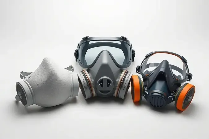 Três tipos de máscaras para pintura lado a lado em composição 3D minimalista e profissional